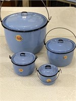 4 Piece Blue Enamelware Graduated Pot Sets