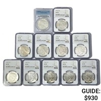 1922-S Set [11] Silver Peace Dollar AU58