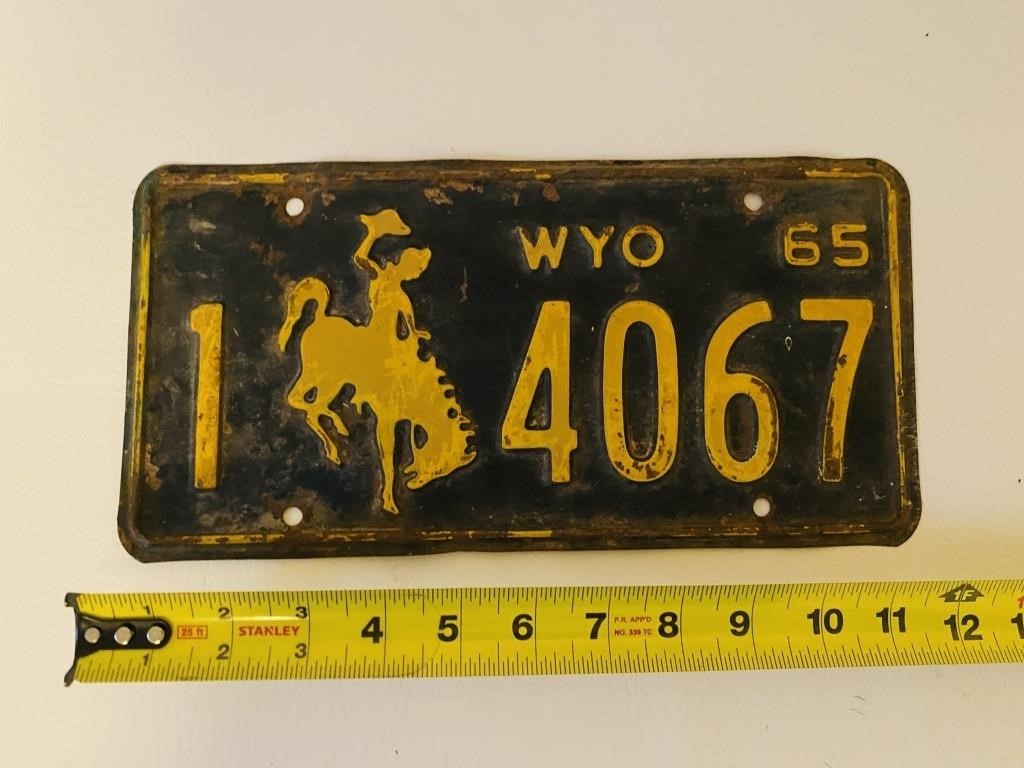 1965 Black & Gold Wyoming License Plate