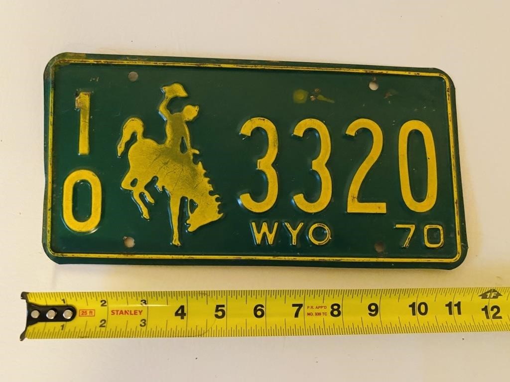 1970 Green & Gold Wyoming License Plate