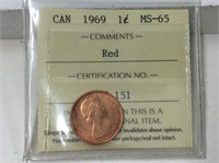1969 Ms-65 Red 1 Cent Iccs Certified