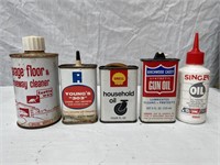 Singer, Shell, Turtle wax, Gun oil & Young's tins