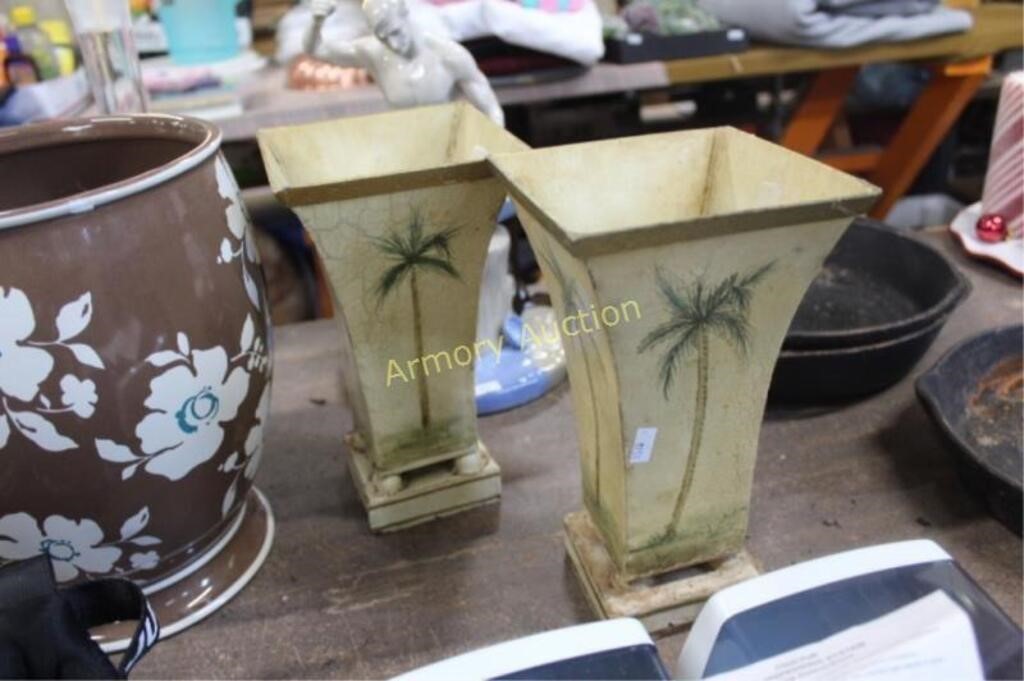 PALMETTO DECORATED METAL VASES