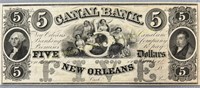 Canal Bank 1840-1850 5 dollar note, Billet de 5