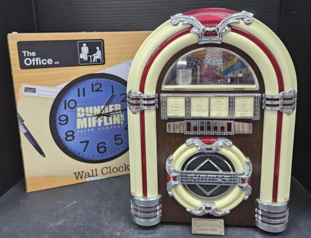 (II) Dunder Mufflin Wall Clock And Mini Jukebox