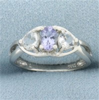 1CTW Tanzanite, White Topaz, and Diamond Ring in P