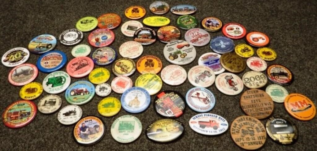 (60+) Pinback Buttons - Threshing, Tractors & More