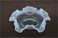 Fenton Aqua Blue Opalescent Ruffled Dish