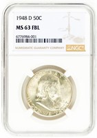 Coin 1948-D Franklin Half Dollar-NGC-MS65 FBL