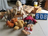 GROUP OF BOYDS BEARS, HOMEMADE BUNNIES