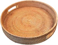 Round Rattan Woven Serving Tray with Handles