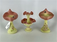 3 Hand Painted Fenton Burmese Glass Vases