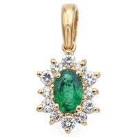 Estate 18K Gold Genuine Emerald & Diamond Pendant