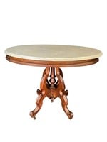 OVERSIZED WALNUT VICTORIAN OVAL MARBLE TOP TABLE