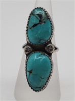 Vintage Navajo Sterling Silver Double Turquoises