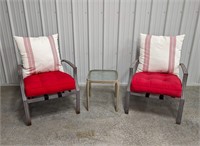 (2) Metal Patio Chairs and a Side Table