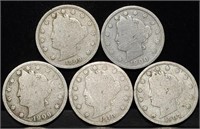 5 Nice Liberty V Nickels from Estate Collection