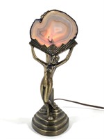 Metal Figural Lamp Deco Style Nude w Agate Slab