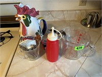 Chicken Pitcher, Pyrex Measuring Cups,Kithcen Misc