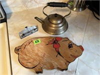 Old Teapot, Thermometer & Wooden Pig