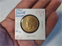 1914 D Indian Head US Gold Coin $10