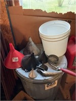 Bucket of funnels