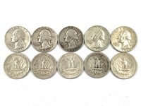 10 Silver Washington Quarters, US Coins
