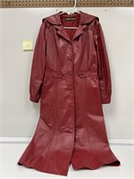 Vintage Split End Red Leather Trench Coat