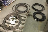 Assortment of Hose, Cable, Nails & Pulleys