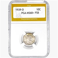 1939-D Mercury Silver Dime PGA MS68+ FSB