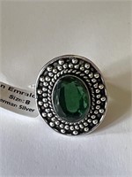 Green Stone German Silver Ring Size 8