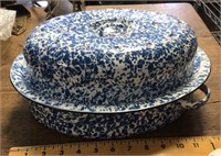Blue graniteware enamel roaster