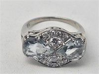 14K White Gold Aquamarine/Diamond Ring