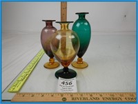 THREE COLORFUL GLASS VASES