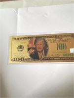 Rare 24 kt Gold $100 TRUMP Bill in Protective Disl