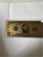 Rare 24 kt Gold $1000 CLEVELAND Bill in Protectivl
