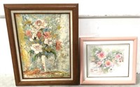 (2)pc. Floral Still Life Oil On Canvas Wall Art