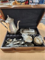 Silver plated service ware and case