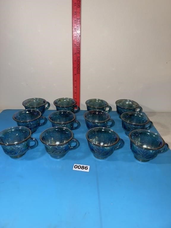 Blue Carnival glass punch cups