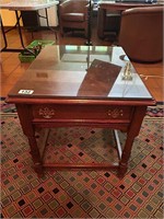 Lane Oak Side Table, Glass Top 22x27x22