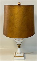 PRETTY CONVERTED ANTIQUE OIL LAMP W PAPER SHADE