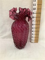 Fenton Cranberry 10 1/2”T “Swirled” Vase