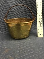 Antique Hammered Brass Bucket with Iron Handle