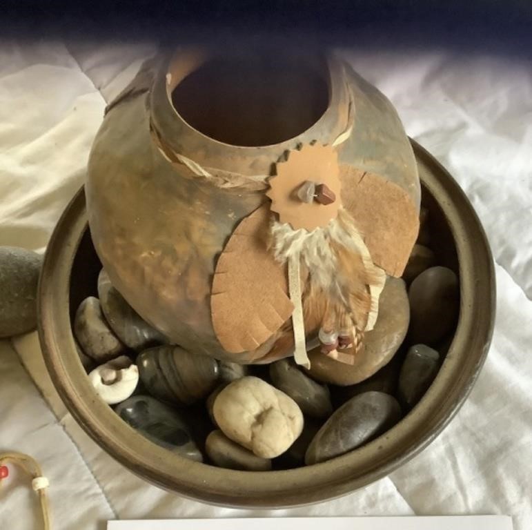 Native American stone mallet and pot w/ bowl