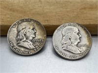 TWO 1952 Franklin Half Dollars 90% Silver 10%