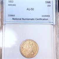 1853 Seated Liberty Dime NNC - AU50