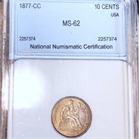 1877-CC Seated Liberty Dime NNC - MS62
