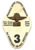 1957 Indy 500 Bronze Pit Pass Badge
