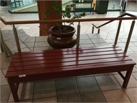 Brown Bench and Tan Flower Pot