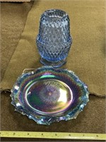Carnival Glass Plate & Fairy Lamp